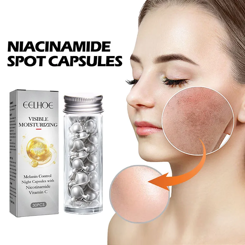 

30pcs/box Niacinamide Spot Removal Capsules Lightening Freckle Anti Dark Spots Fade Pigment Brighten Correcting Face Serum Firm