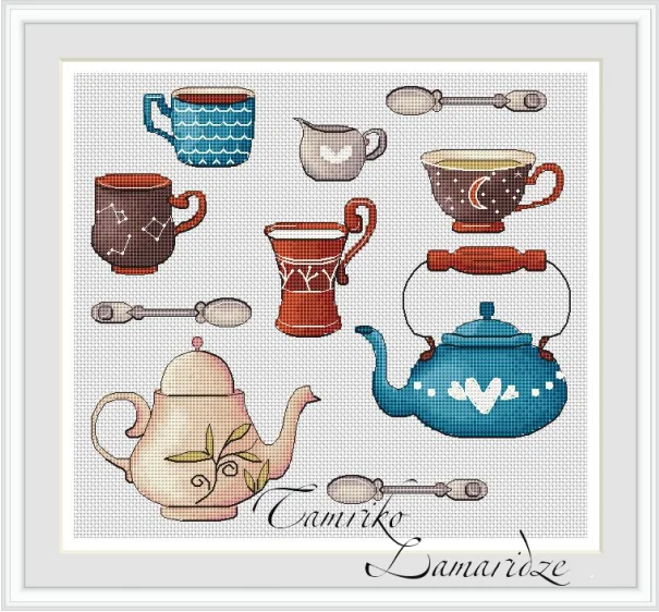 

Coffee cups and pots 33-35 embroidery kits, cross stitch kits,cotton frabric DIY homefun embroidery Shop1