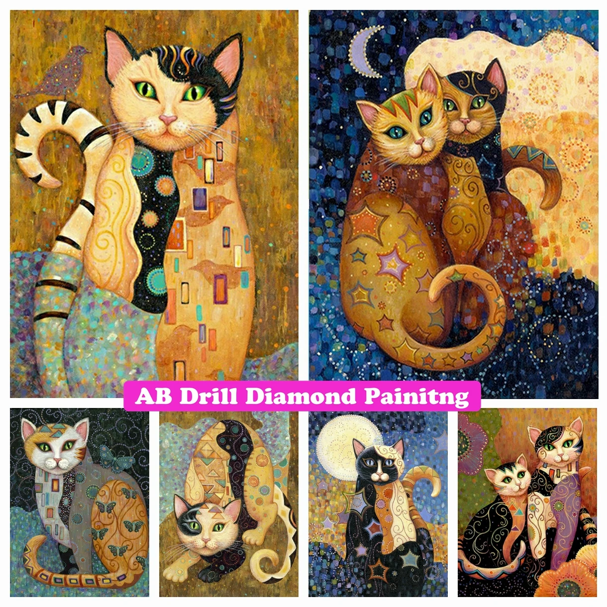 

5D DIY AB Drills Diamond Painting Gustav Klimt Famous Artwork Cat Cross Stitch Diamond Embroidery Mosaic Rhinestone Home Decor