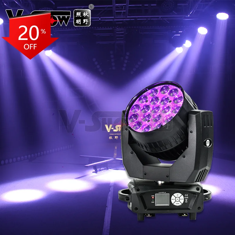 

V-Show Shipped from Europe Warehouse Aura 19*15W RGBW 4in1 Beam Wash Zoom Moving Head Light Stage Lights for DJ Disco Wedding