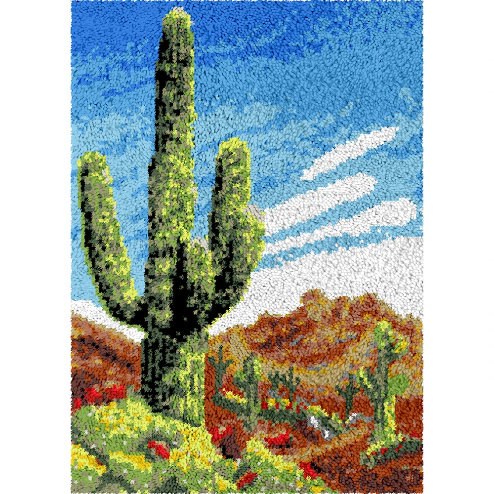 

Crafts for adults Smyrna latch hook kit with printed pattern Cactus Carpet embroidery Tapestry kits Rug making kits
