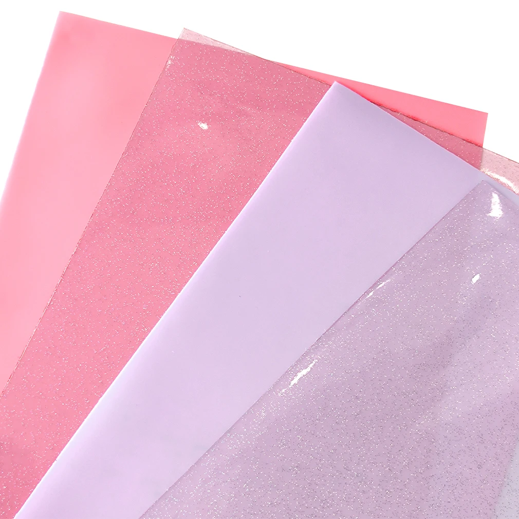 Solid Color Jelly Roll Vinyl Clear PVC Fabric Glitter Synthetic Leather Sheet for Bows Bags Book Cover DIY Craft Materials A4Set |