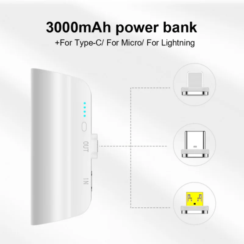 3000mAh Mini Portable Power Bank Back Clip Battery for iPhone Samsung for Huawei Xiaomi Magnetic Charger Capsule PowerBank