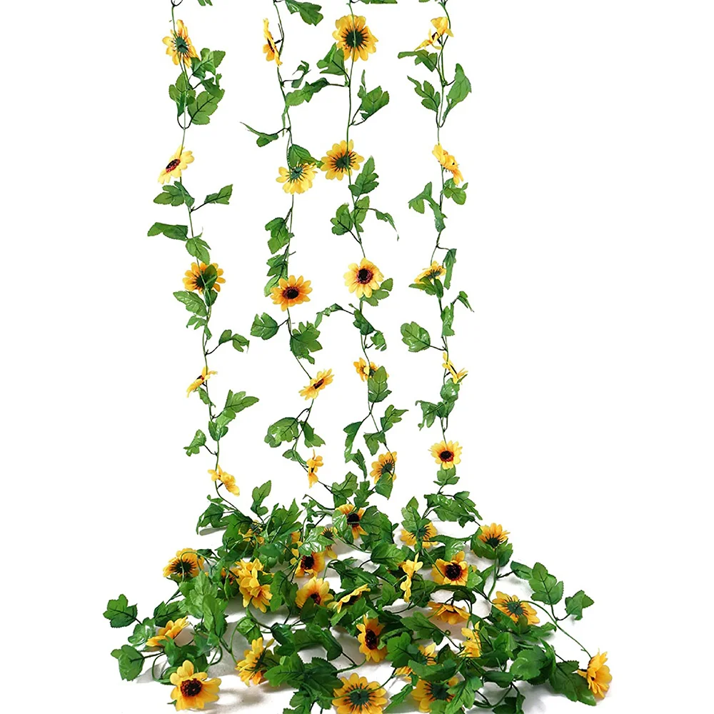 

4 Pcs Artificial Sunflower Garland Silk Sunflower Vine with Leaves Faux Flowers Fake Wall Hanging for DIY Wreath Decor