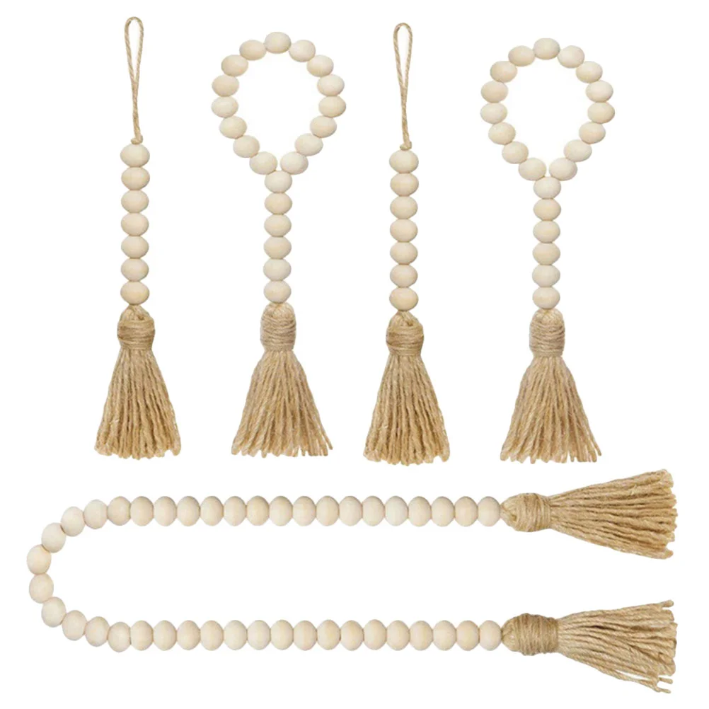 

5pcs Household Hanging Wood Bead Garland Beaded Garland With Tassels Beads String Hanging Decor
