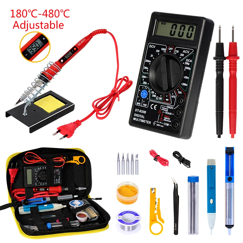 soldering iron kit with Digital multimeter counts AC/DC voltage meter Flash light solder 80W/60W 220V Welding Tool Kits |