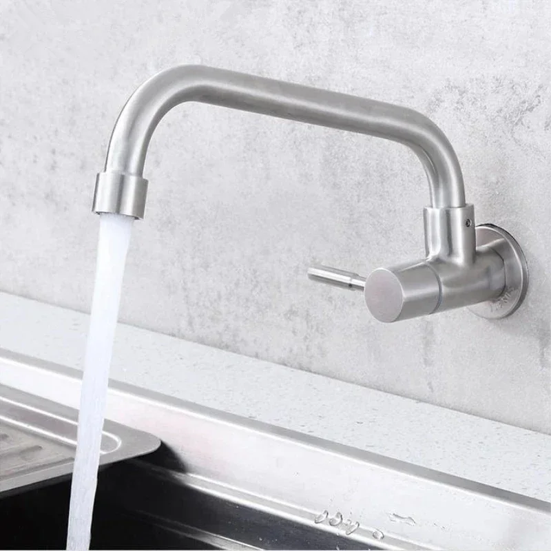 Wall Mounted Faucet Bathroom 304 Steel Stainless Single Cold Balcony Laundry Mop Pool Lengthen Tap 360 Rotation Kitchen