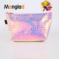 women new hologram holographic pencil pen case bag cosmetic makeup storage bags purse waterproof pu make up travel bag for girl