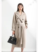 classic cashmere coat women solid color lapel double breasted wool coats autumn winter warm long outwears casual commute outcoat