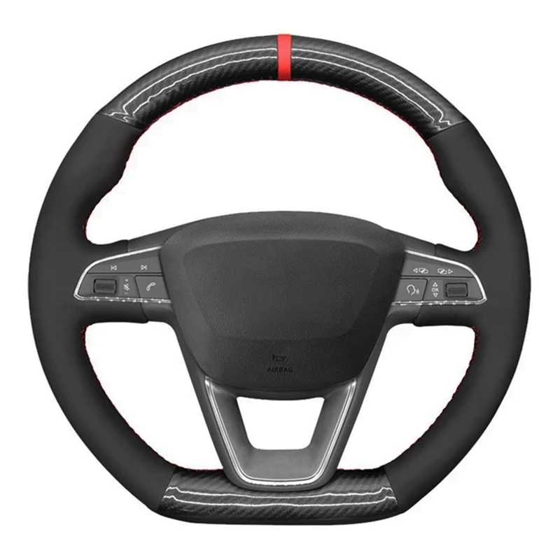 

Car Steering Wheel Cover DIY Black Carbon Fiber Suede For Seat Leon Cupra Leon ST Cupra Leon ST Cupra Ateca Cupra Ateca FR