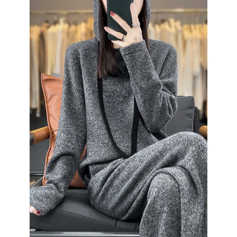 Женский 100 Австралийский шерстяной комплект с капюшоном новый пуловер 23 свитер