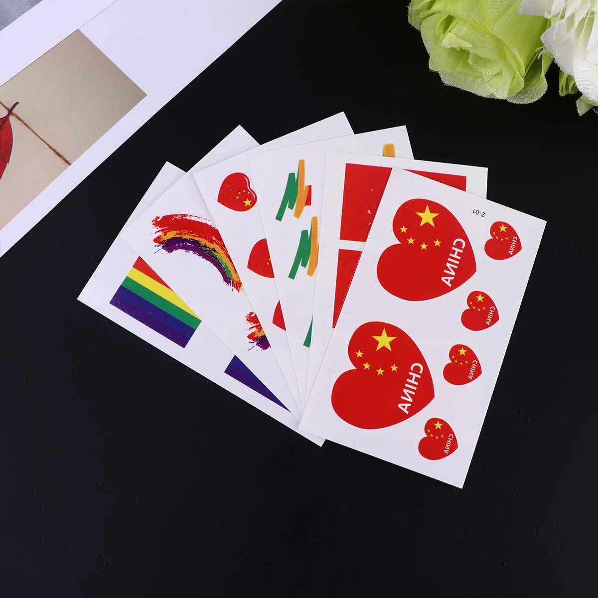 Фото 2 комплекта временных татуировок с национальным флагом, водонепроницаемые наклейки, патриотические наклейки для лица и тела, безопасные, одноразовые, для спортивных мероприятий и игр №1