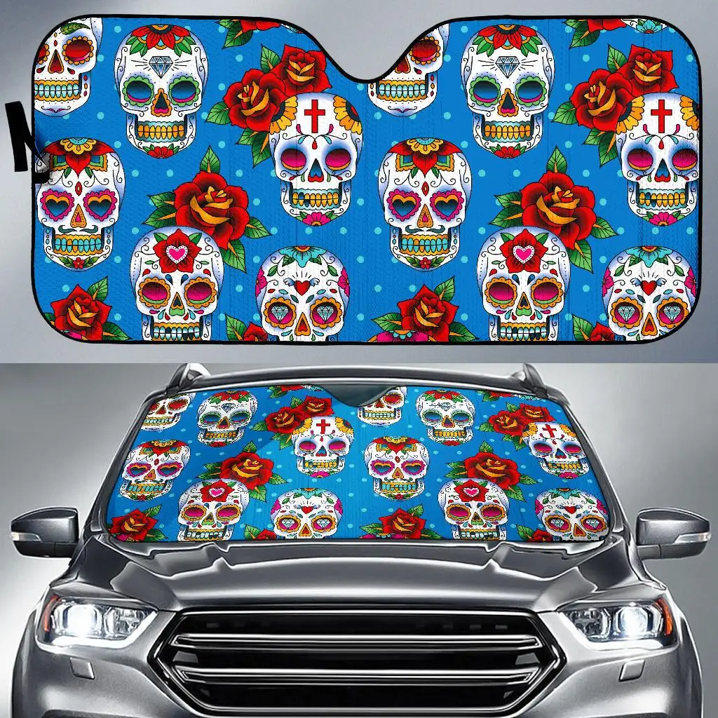 

Rose Sugar Skull Pattern Print Car Sun Shade