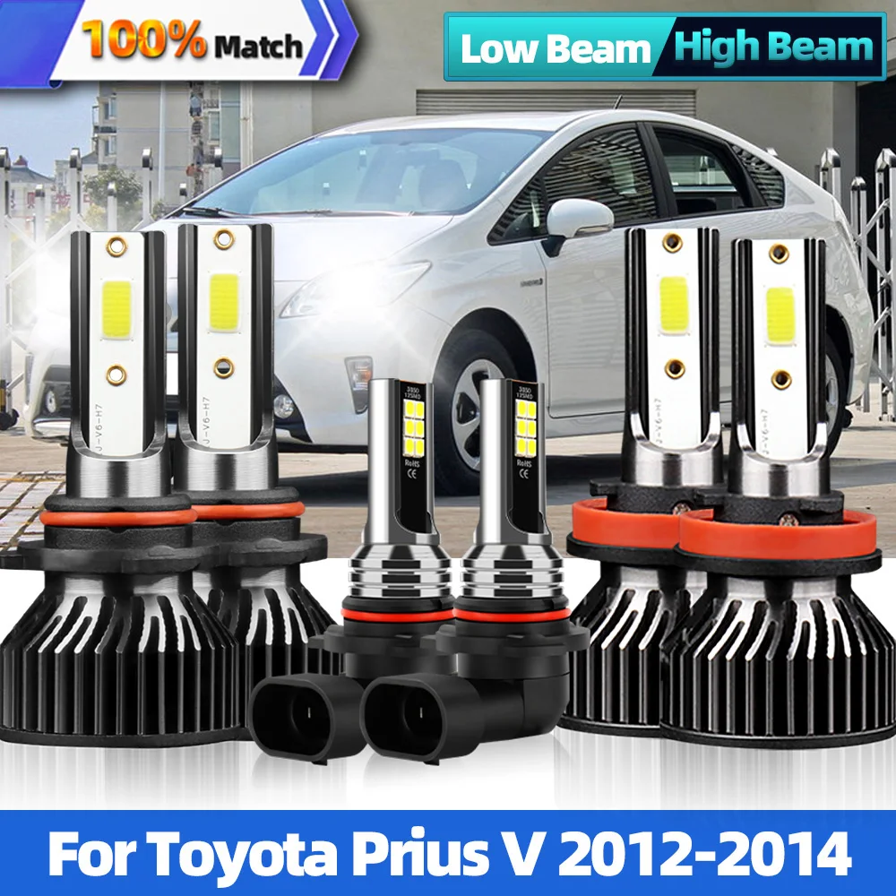 

6Pcs 40000LM 240W High Low Beam 9005/HB3 H11 Auto Led Headlight 6000K White Car Lights 12V For Toyota Prius V 2012 2013 2014
