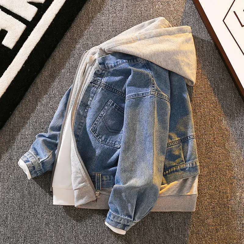 

Демисезонная джинсовая куртка в Корейском стиле для мальчиков и детей, детская спортивная куртка, новинка 2022 года, осенне-весенняя одежда