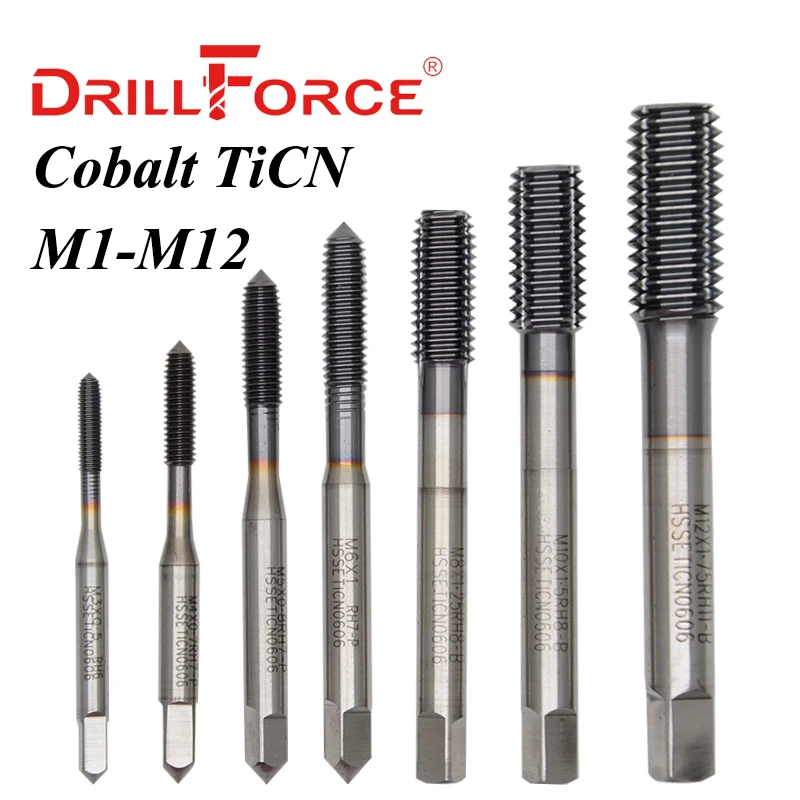 Drillforce Cobalt Screw Thread Tap Drill Bits Forming Flute Metric M1-M12 TICN Coated Machine Tools For Stainless Steel