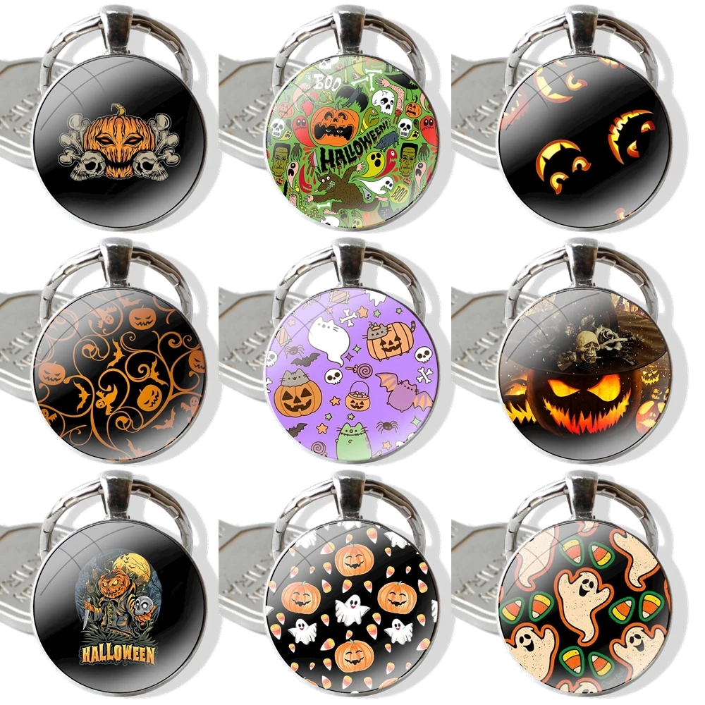 

Pendant Car Key Chains Handmade Glass Cabochon Keychain Halloween pumpkin Fashion Creative Design Cartoon