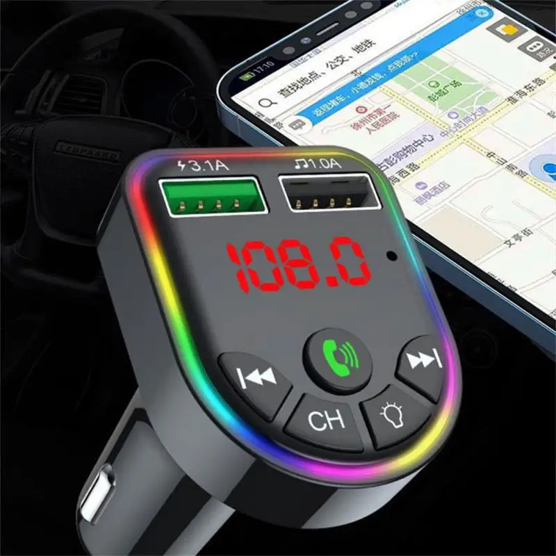 

Wireless Bluetooth Receiver With Atmosphere Light 5.0 Bluetooth Mp3 Player Car Charger DC12V-24V 3.1A Charging Adapter Support