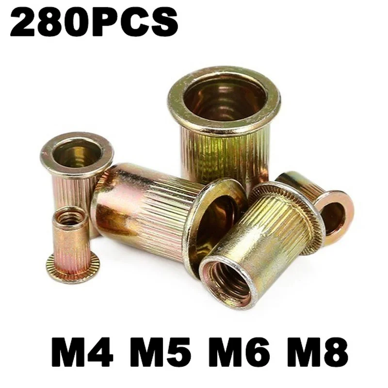 

280Pcs M4 M5 M6 M8 Threaded Nuts Insert Carbon Steel Rivet Nut Threaded Rivnut Insert bolts and nuts kydex clip