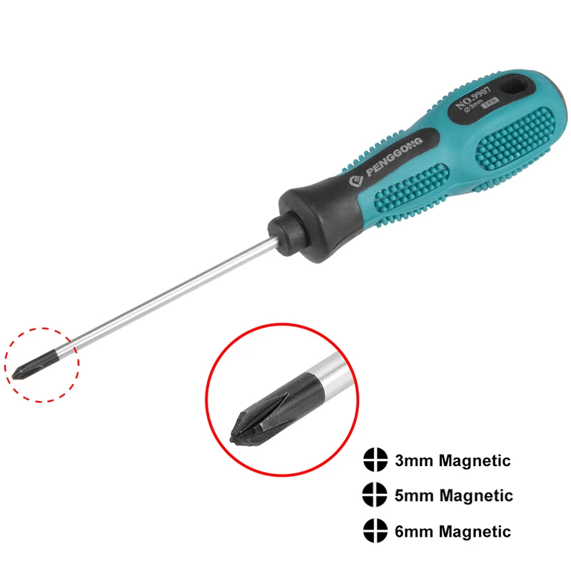 

3/5/6mm Phillips Screwdriver Non Slip Durable Flat Cross Screwdrivers Magnetic Tip Screw Driver Spanner Repair Hand Tool