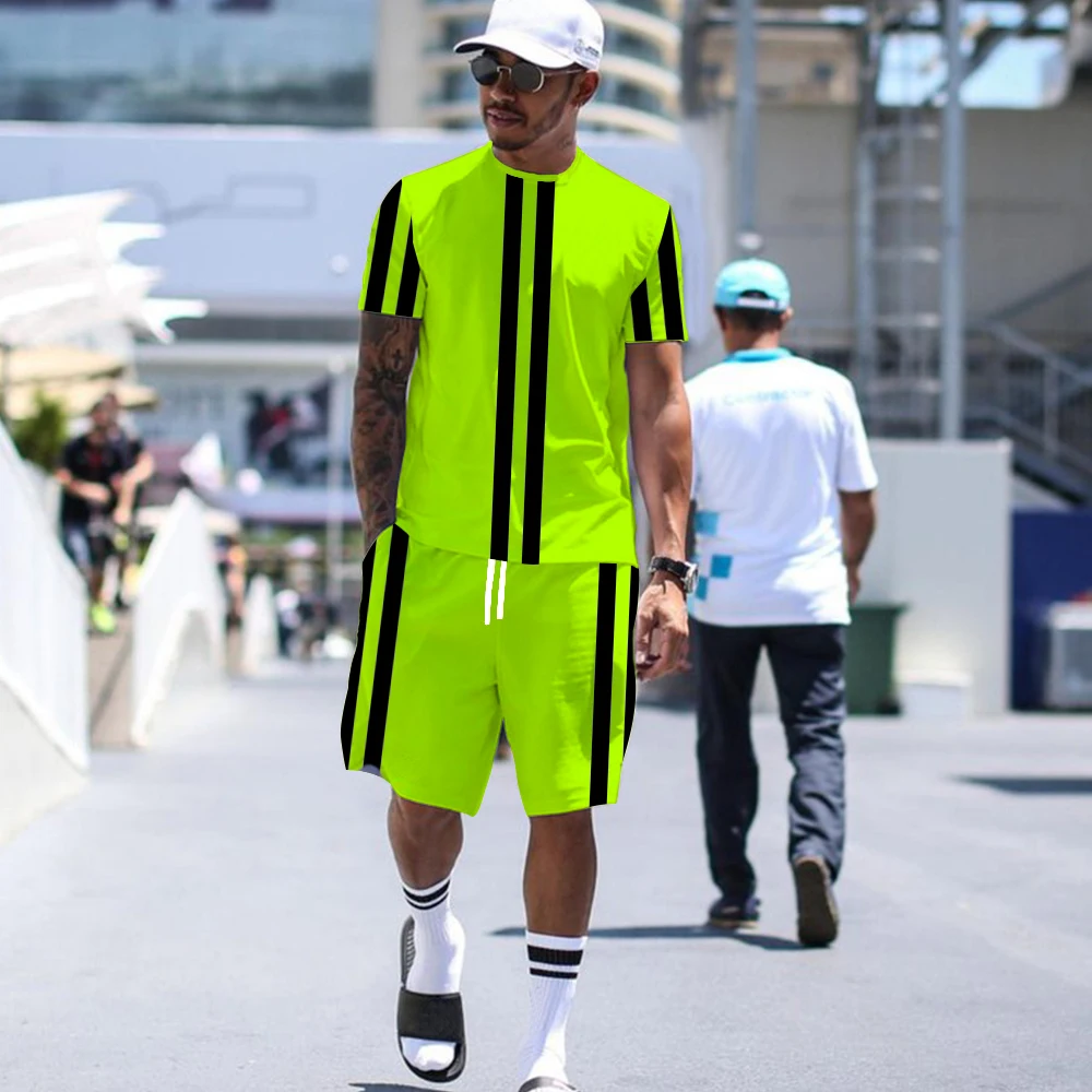 Tracksuit Man T Shirt Shorts Sets Splice Color Fashion Men's Clothing Streetwear Summer Casual Trend Short Sleeve 2 Piece Suits