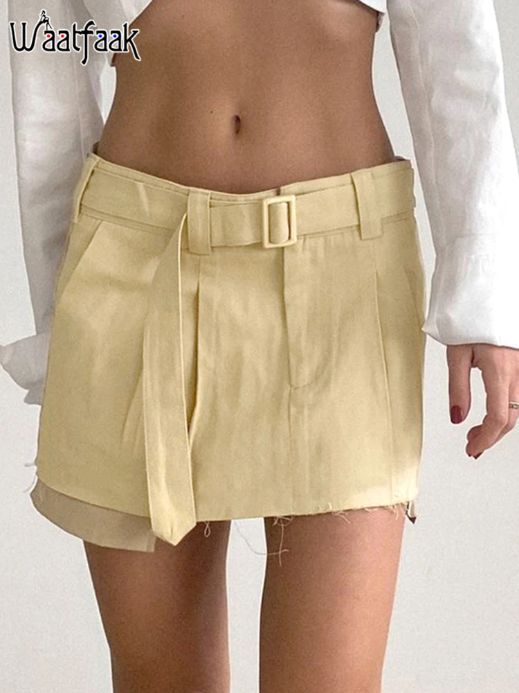 

Повседневная короткая плиссированная юбка Waatfaak цвета хаки, Женская мини-юбка с высокой талией в Корейском стиле Харадзюку, милые летние Кар...