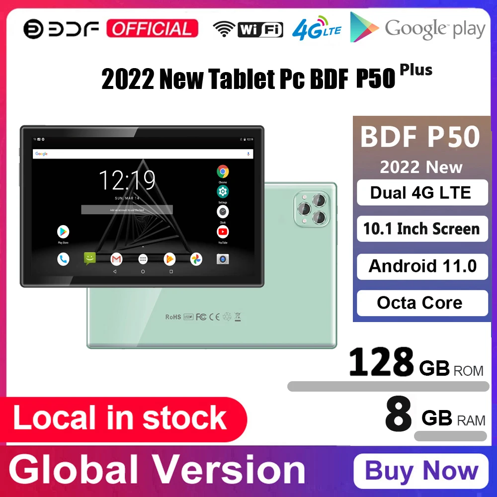 BDF World Premiere P50 Plus 10.1' Tablet Pad 8GB RAM 128GB ROM Octa Core Android 11.0 Google GPS 4G Network Dual Cards Dual WiFi