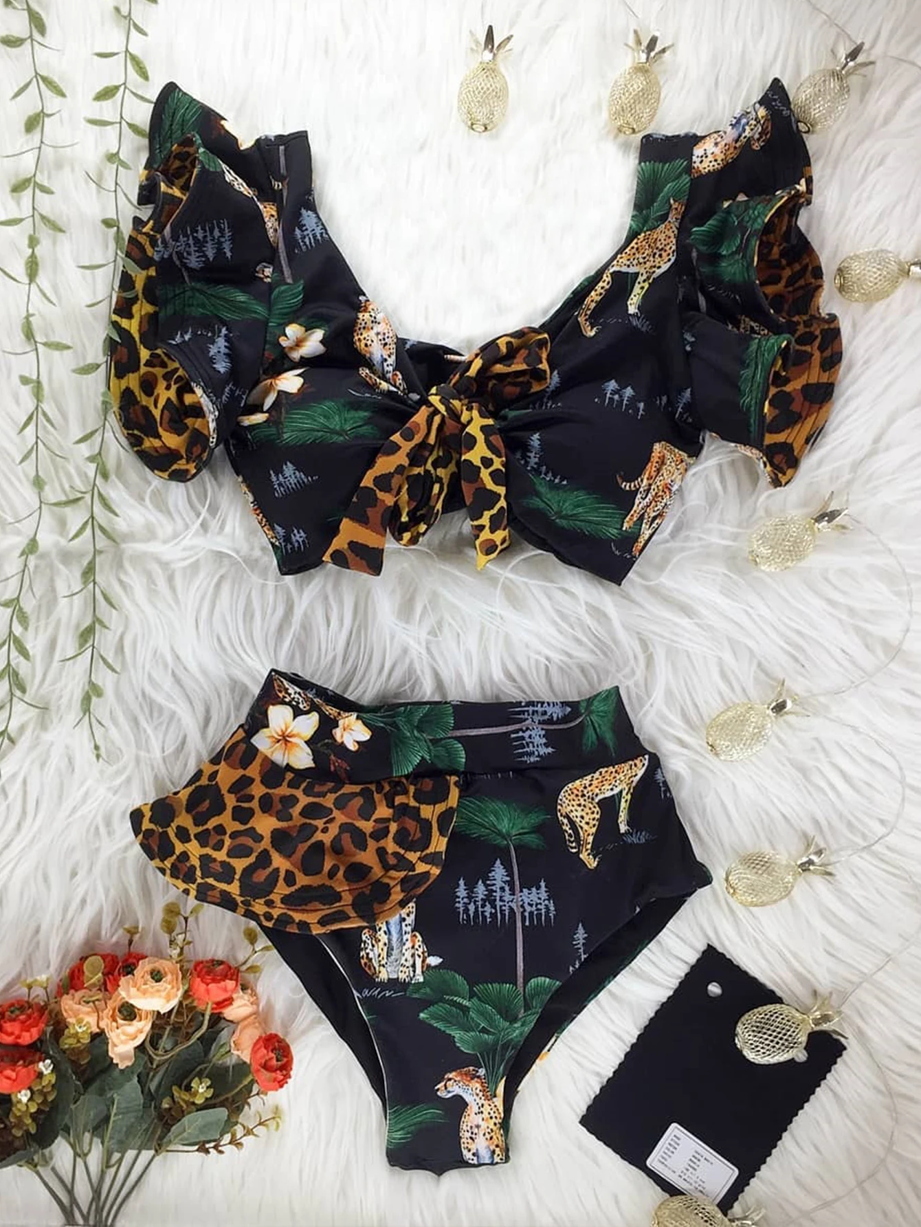 

High Waist Bikini 2022 Ruffle Swimwear Women Print Sexy Swimsuit Push Up Bikinis Plus Size Bathing Suits Floral Beach Wear