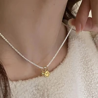 minar cute lovely bling bling silver color water wave chokers necklaces for women gold hollow smile face heart pendant necklace