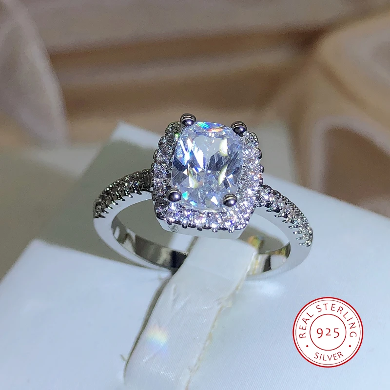 

Новинка, классическое женское кольцо с квадратным белым цирконием 925, модное кольцо со штампом вечерние ринки, свадебного предложения, ювелирное изделие в подарок