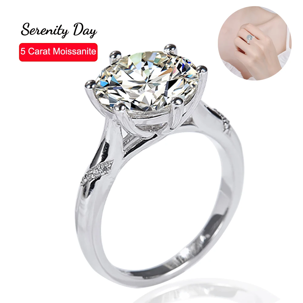 

Serenity Day Classic Six Claw 5ct Moissanite Ring S925 Sterling Silver Inlaid D Color VVS1 Fine Jewelry For Women Wedding Gifts
