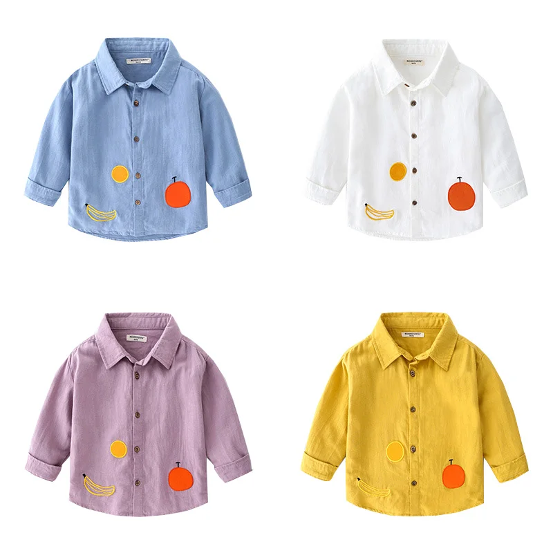 

Рубашки с фруктами для мальчиков, хлопковая льняная смесь с длинным рукавом, топы для малышей, детская одежда, детская одежда
