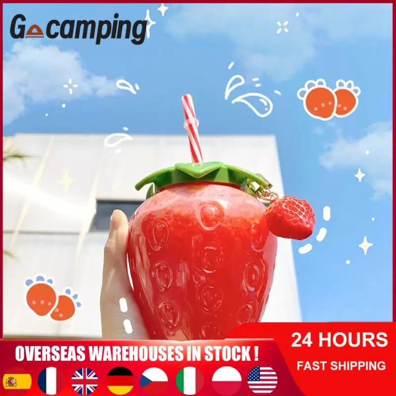 

500ml Cartoon Strawberry Straw Cup Plastic Cup Portable Water Bottle Pendant Milk Coffee Straw Cup For Home Drinkware