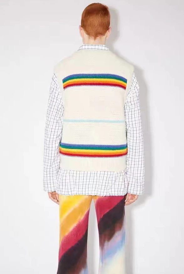 

127137 127138 Luxury Designer Clothes Fashion Classic Trendy Pure Wool O Neck Rainbow Stripe Smiling Face Sweater Vest