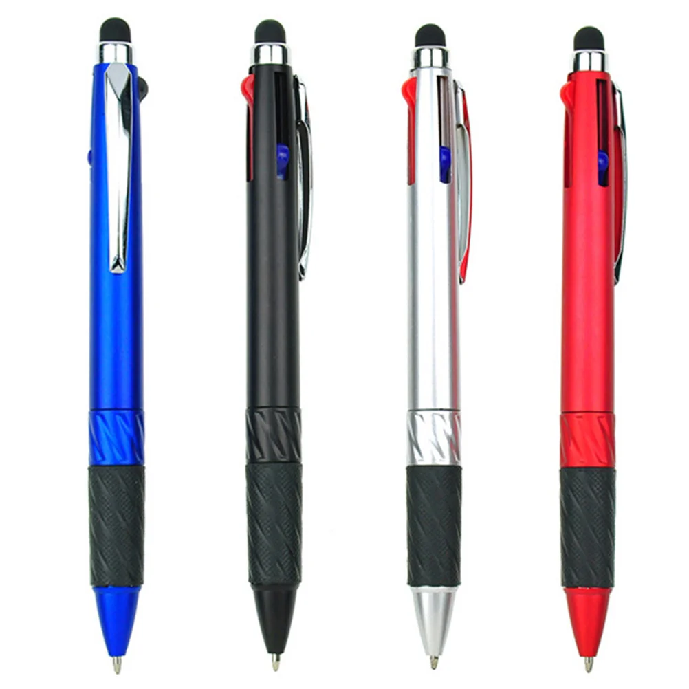 

4 Pcs Touch Multifunction Stylus Student Ballpoint Pens Black Rotation Glue Grip 3-color