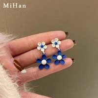 mihan 925 silver needle trendy jewelry blue white coating earrings pretty design flower drop earrings for women gifts wholesale