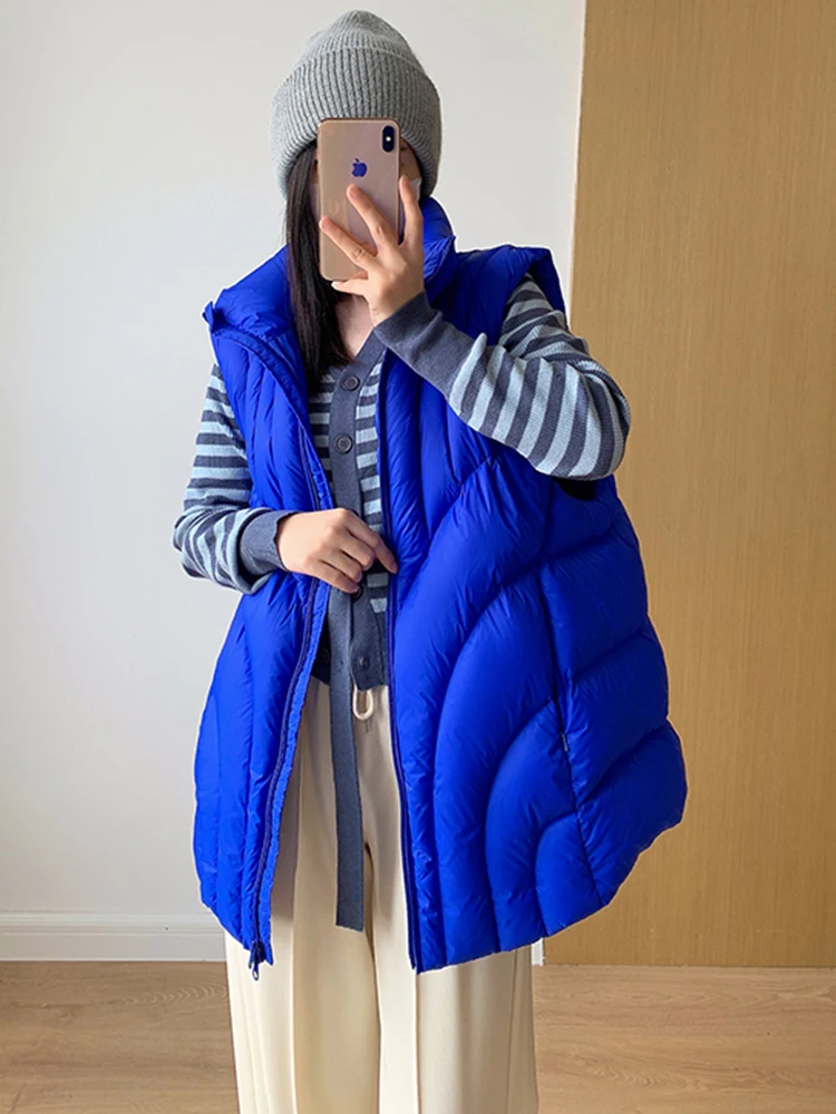 Fitaylor Winter Women White Duck Down Coat Female Stand Collar Zipper Sleeveless Vest Coat Casual Thick Warm Puffer Outwear