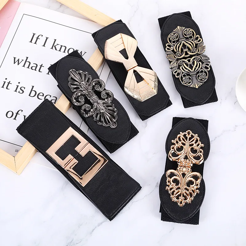

Fashion Elastic Waist Belt Ladies Retro Style Cinch Stretchy Stylish PU Leather Dress Waistband For Jeans Or Dresses