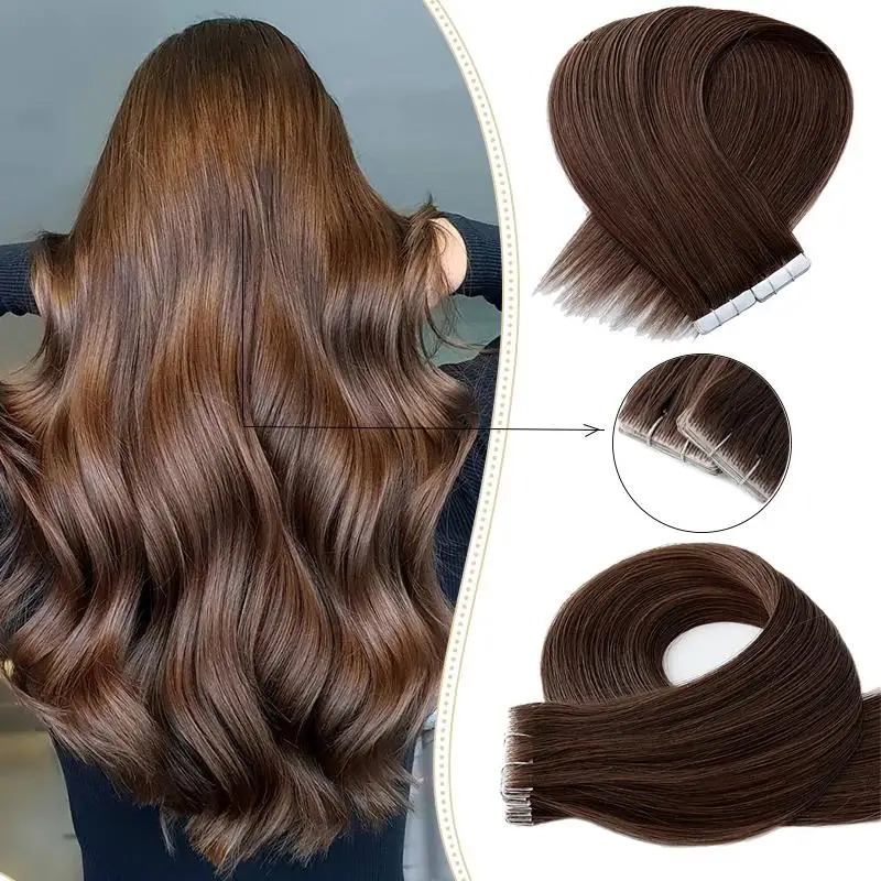 WIT Invisible Seamless PU Skin Weft Hand Tied Tape In Adhesives Remy Human Hair Extensions for Black Brown Fast Shipping 16