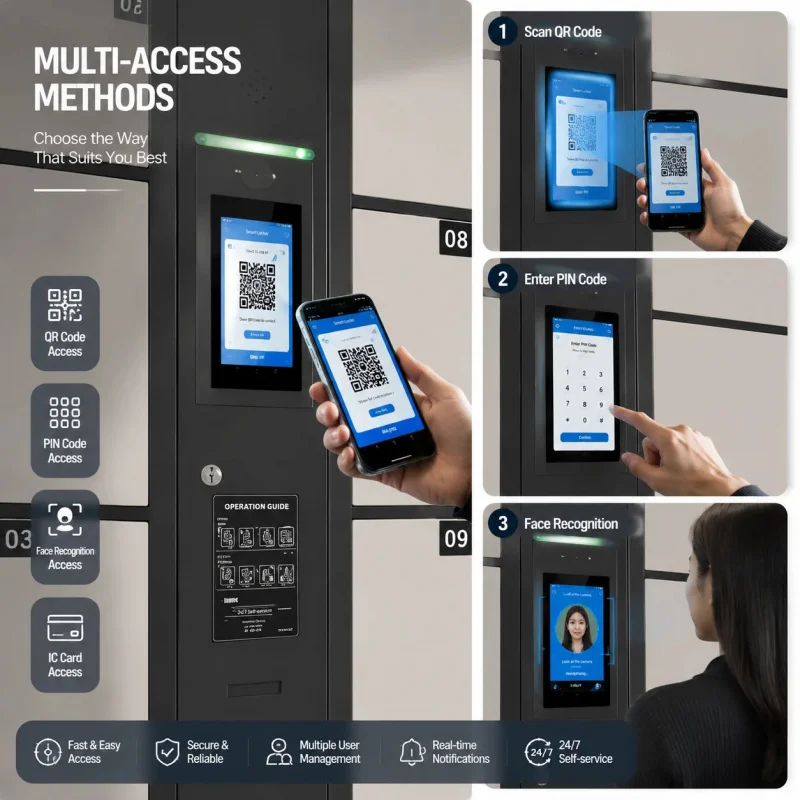 Фото Электронный шкаф для хранения с доступом по QR-коду и PIN-коду, цифровой ящик для самовывоза посылок для спортзалов, супермаркетов и библиотек №5