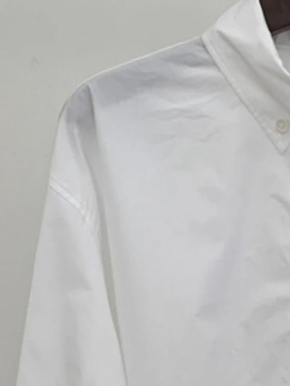 

Women Shirt Autumn Winter New Cotton White Lapel Single Pocket Drawstring Elastic Waist Casual Long Sleeve Shirt