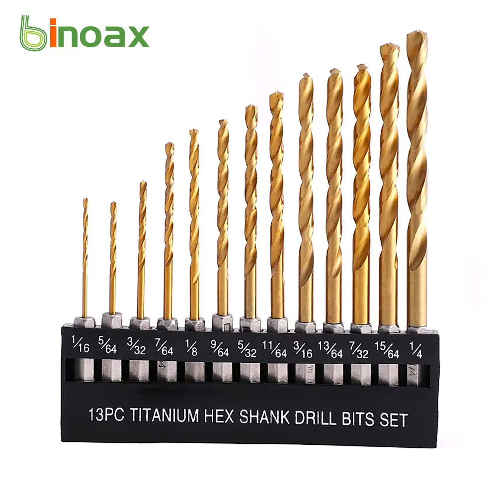 

Набор титановых спиральных сверл Binoax, 13 шт., шестигранный хвостовик, Высокоскоростная сталь для дерева, пластика, алюминиевого сплава, быстр...