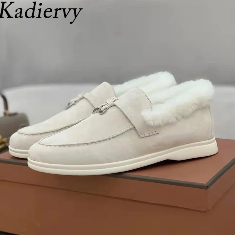 

Лоферы женские замшевые с металлическим замком, Повседневные Удобные туфли для прогулок, теплая зимняя обувь для женщин