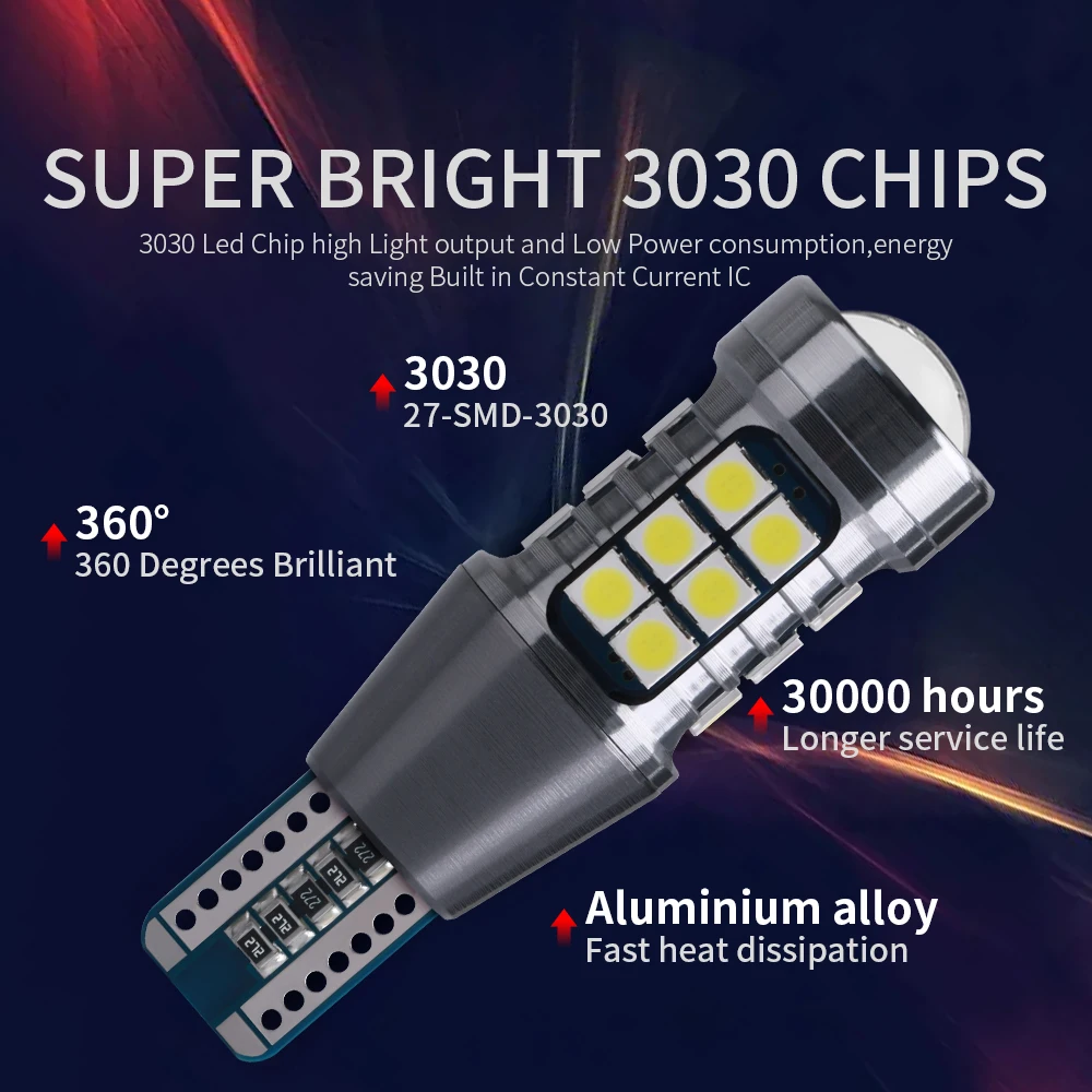 2pcs T15 W16W 921 912 LED Bulbs High Power 27pcs 3030SMD Super Bright Car Reverse Light Blub Backup Lamp Brake 6000k White