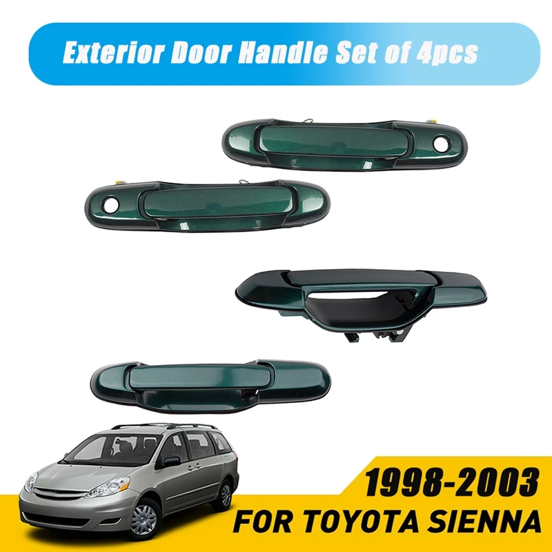 

Front Rear Left Right Outside Exterior Door Handle Set of 4Pcs for 1998-2003 Toyota Sienna 69220-08010-A0 Classic Green
