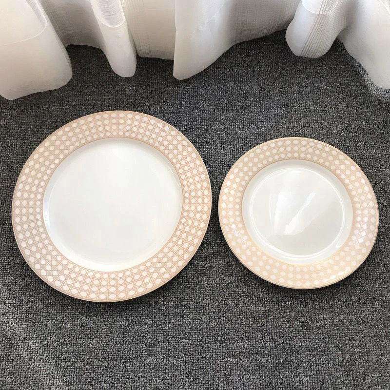 Luxury Bone China Dishes And Plates Porcelain Cake Dish Pastry Fruit Tray Ceramic Tableware Steak Dinner Plates