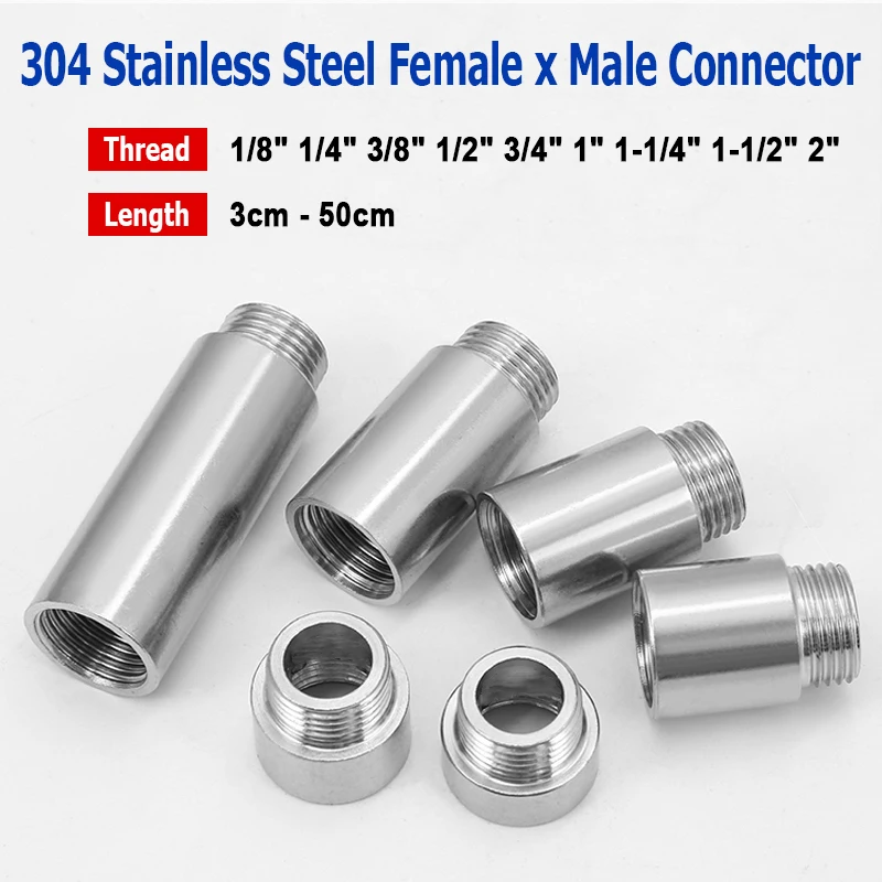 1/8 дюйма 1/4 3/8 1/2 3/4 1 дюйм 2 5 304 наружная и внутренняя резьба удлинительная трубка L =