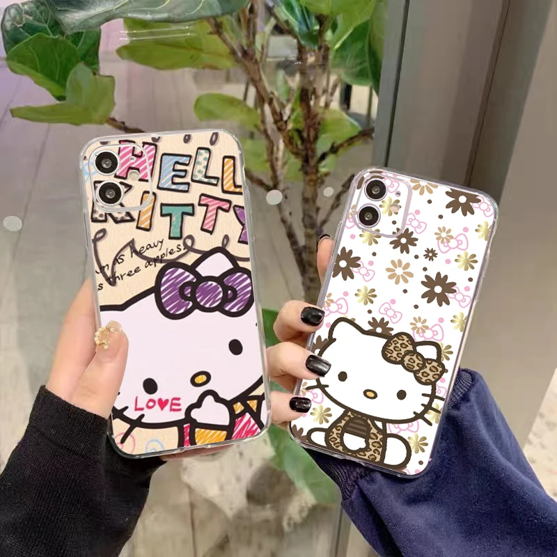 

Cute Cartoon Hello Kitty For iPhone 14 13 12 11 Pro Mini X XR XS Max SE 6 6S 7 8 Plus Clear Phone Case Soft Full Protection