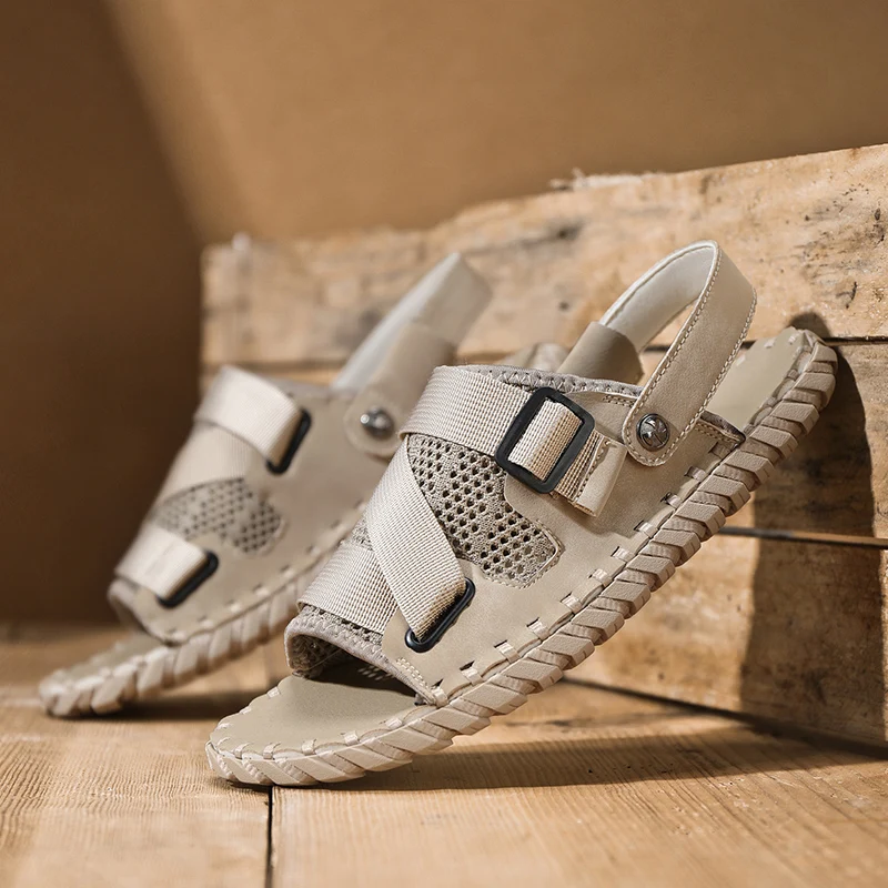 Сандалии мужские летние повседневные уличные туристические дышащие кожаные