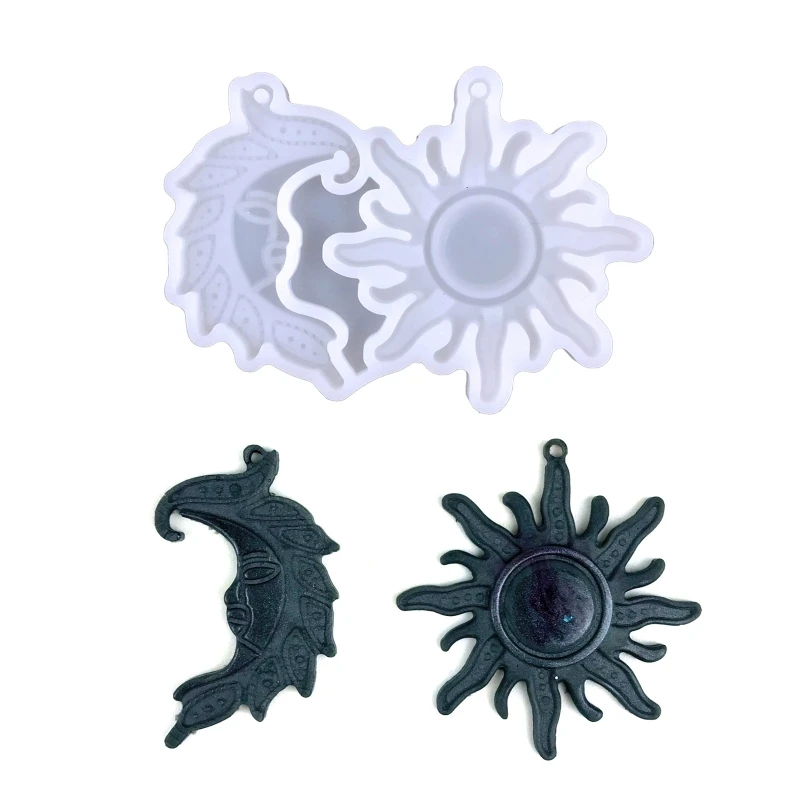 

X6HE Moon Sun Shape Earring Silicone Mold Suitable for Epoxy Resin Diy Craft Backpack Pendant Ornament Jewelry Making